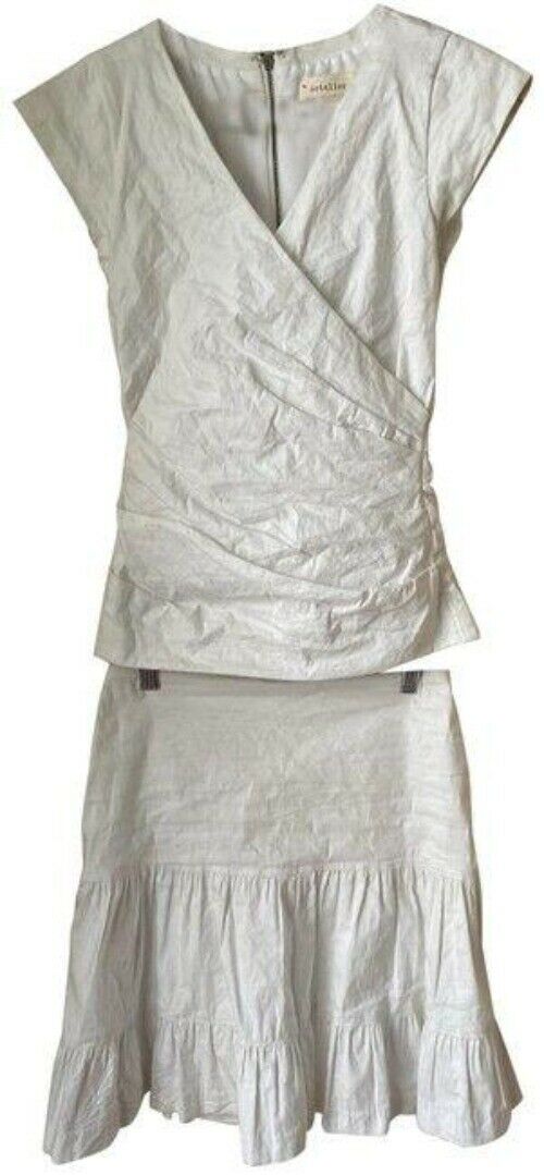 Nicole Miller white floral linen skirt and set msrp blouse