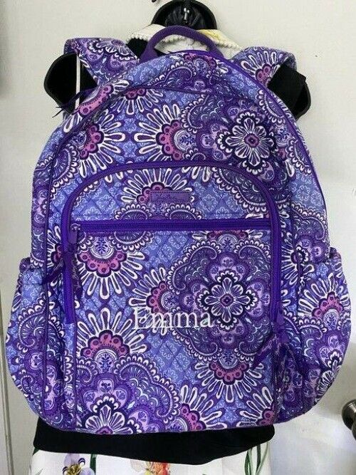 vera bradley quilted large purple blue backpack