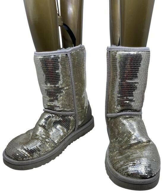 Ugg Australia Silver Fashion Sequin Great Condition Bootsbooties Size Us