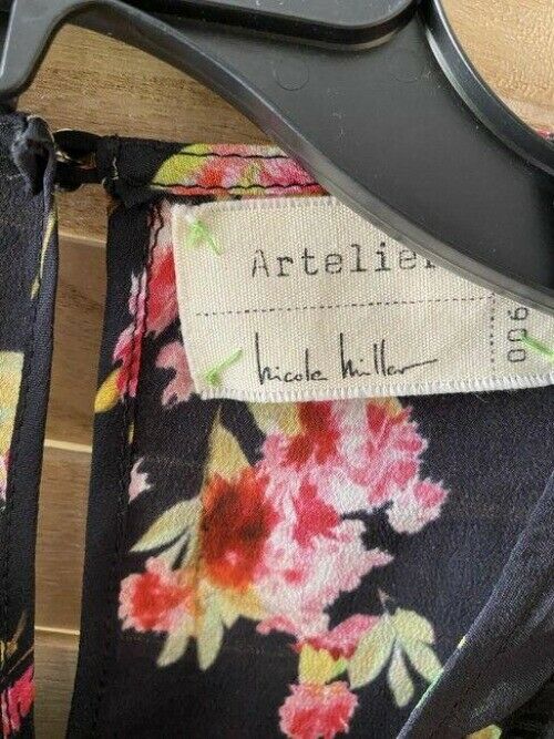 Nicole Miller black pink green floral msrp small blouse