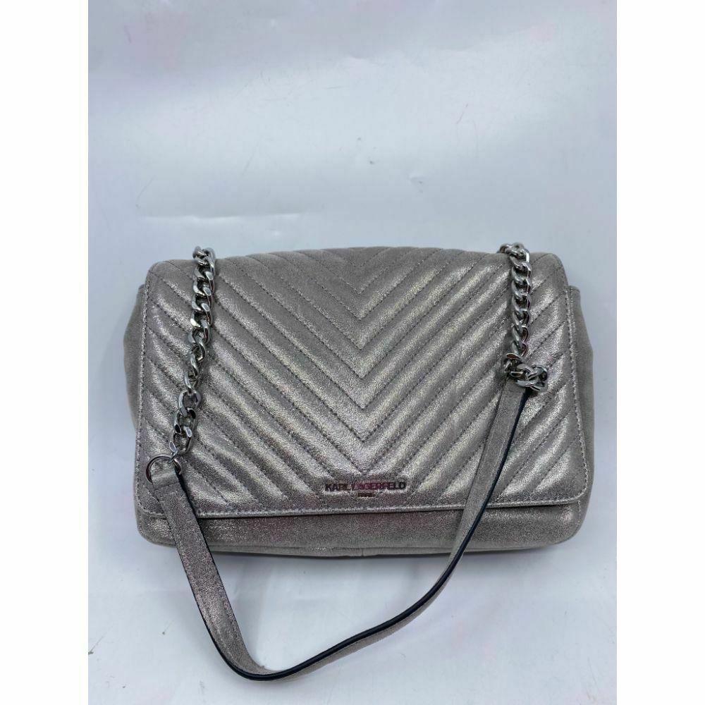 Karl Lagerfeld Gray Silver Leather Shoulder Bag