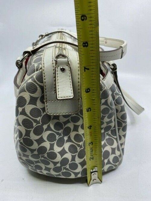coach medium handbag gray white coated canvas tote