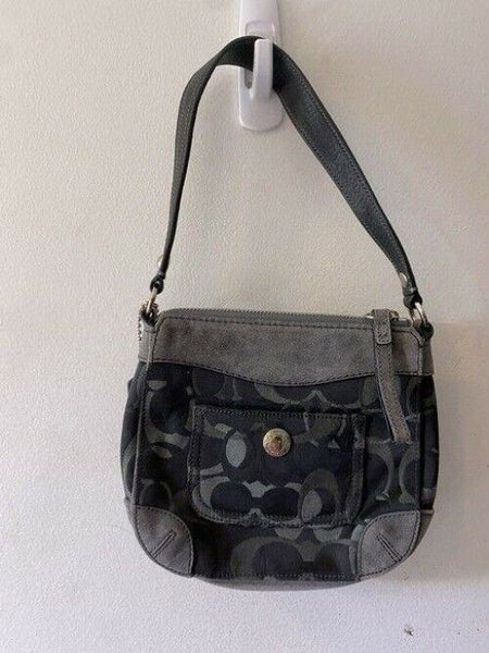 coach mini bag black gray fabric tote