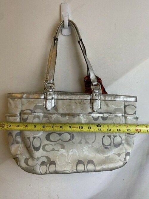 coach bag w w add on sesame street beige silver gray fabric tote