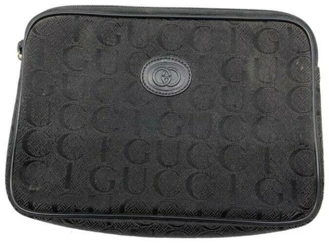 gucci vintage black fabric clutch
