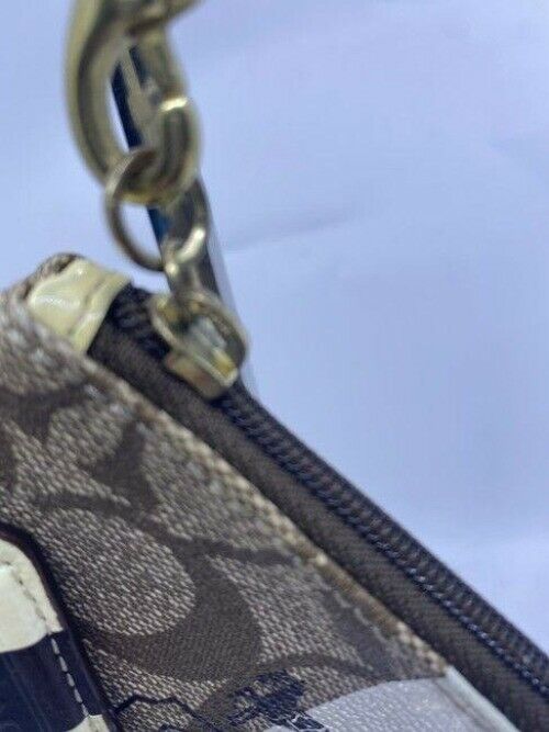 Coach Signature C Stripped Tag Brown Beige Wristlet