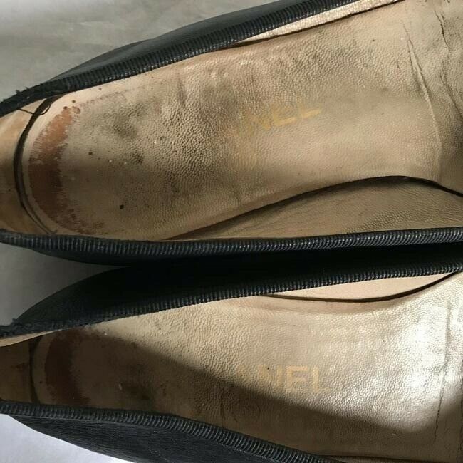 chanel black cap toe flats size eu