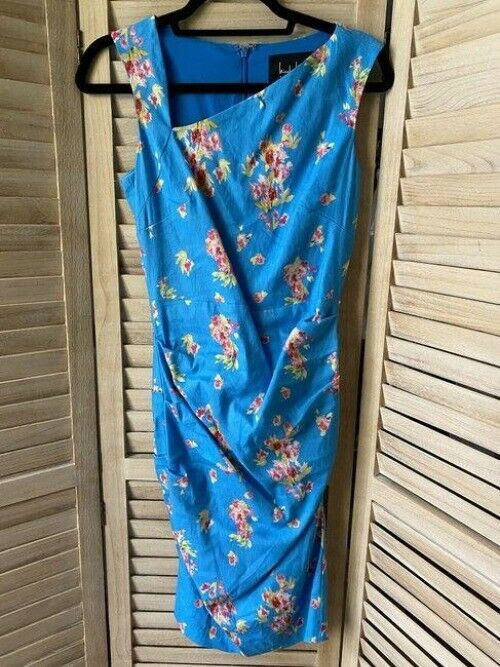 Nicole Miller blue pink nwot blue on linen sheath msrp short formal dress