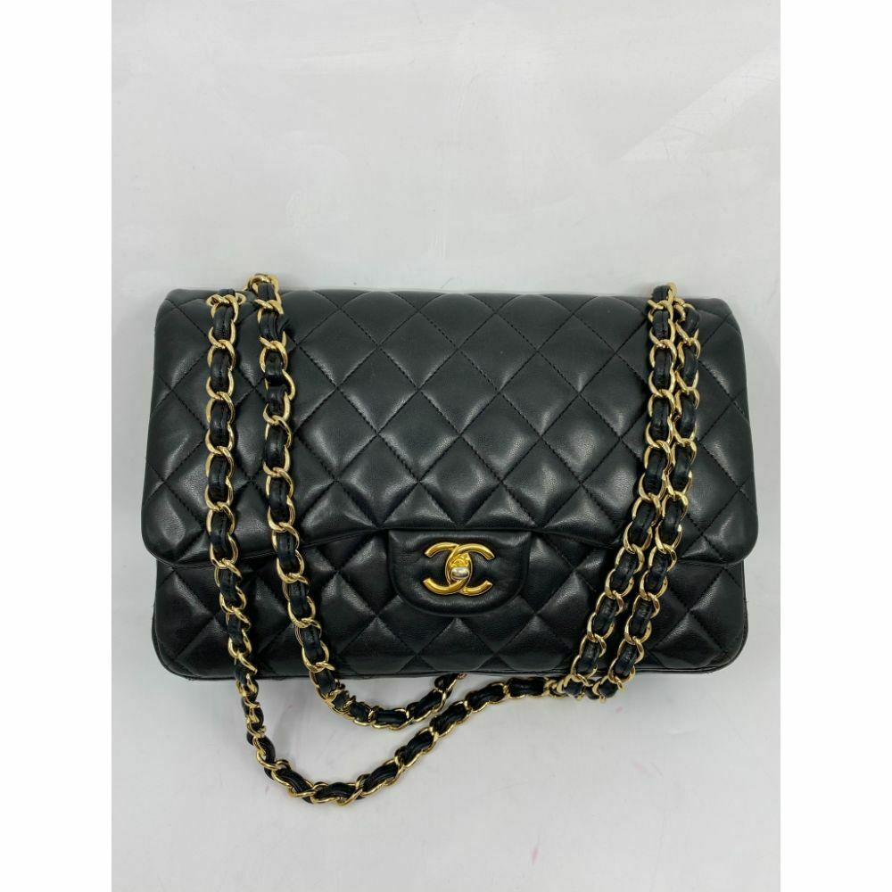 Chanel So Black Shiny Distressed Leather Jumbo Classic Double Flap