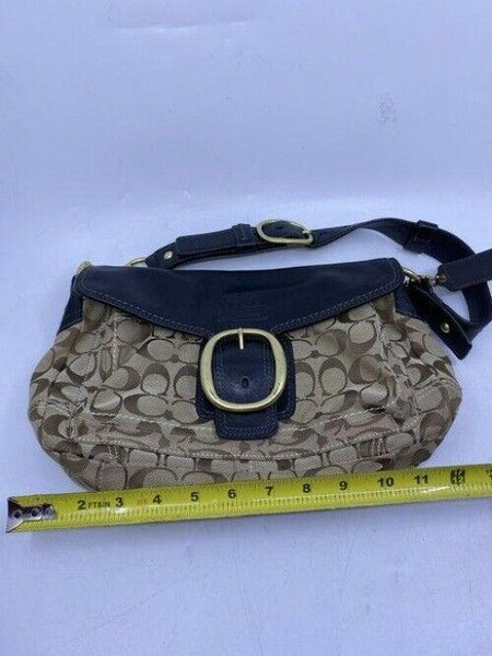 coach medium material tan black fabric shoulder bag