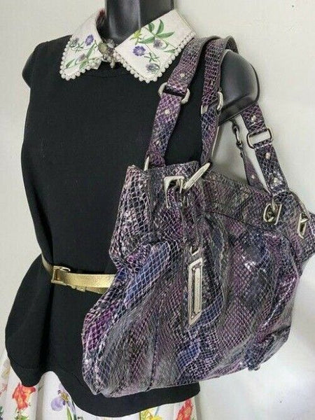 b makowsky snakeskin large purple black leather shoulder bag