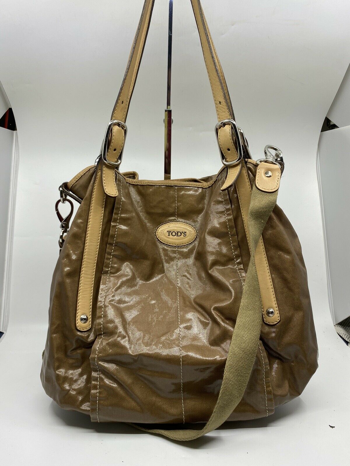 TOD’S Large Laminated Fabric  Tote Bag W/ Strap