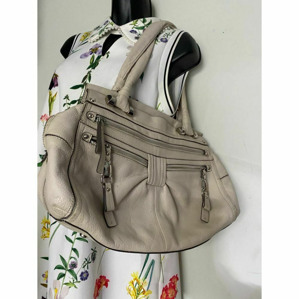 B. makowsky Cream Leather Shoulder Bag
