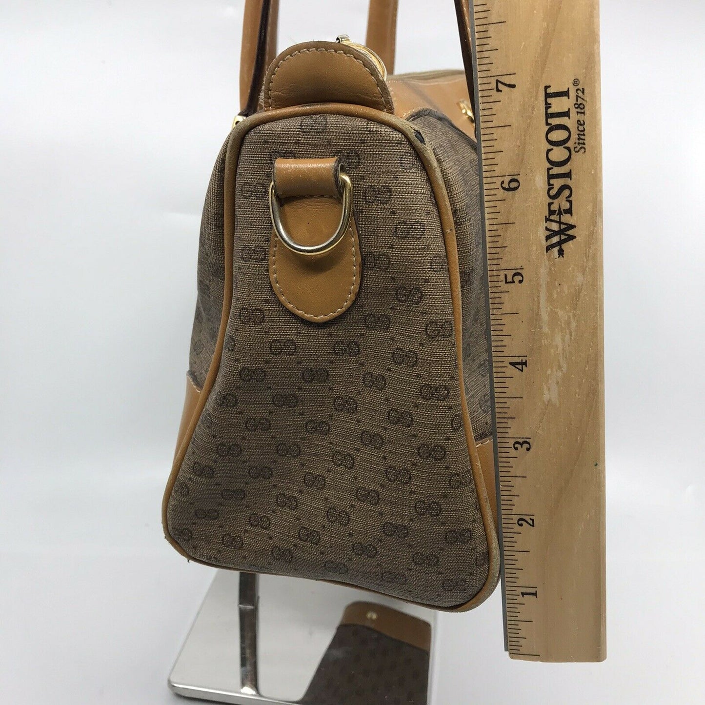 GUCCI Vintage Boston Bag Brown Coated Canvas
