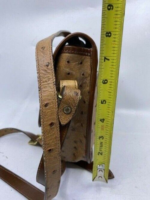 Dooney and Bourke ostritch flap brown leather cross body bag