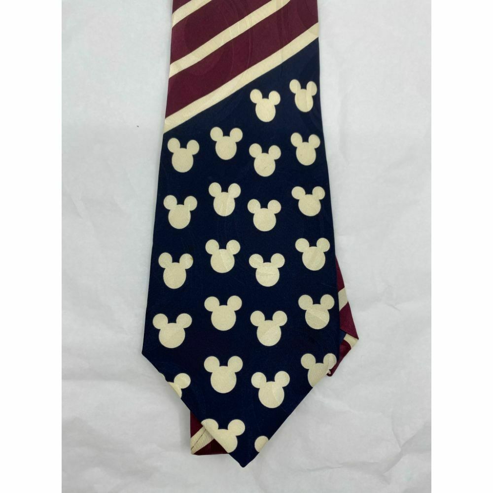 MICKEY MOUSE Disney Neck Tie Cream Blue Hand Made 100% Silk
