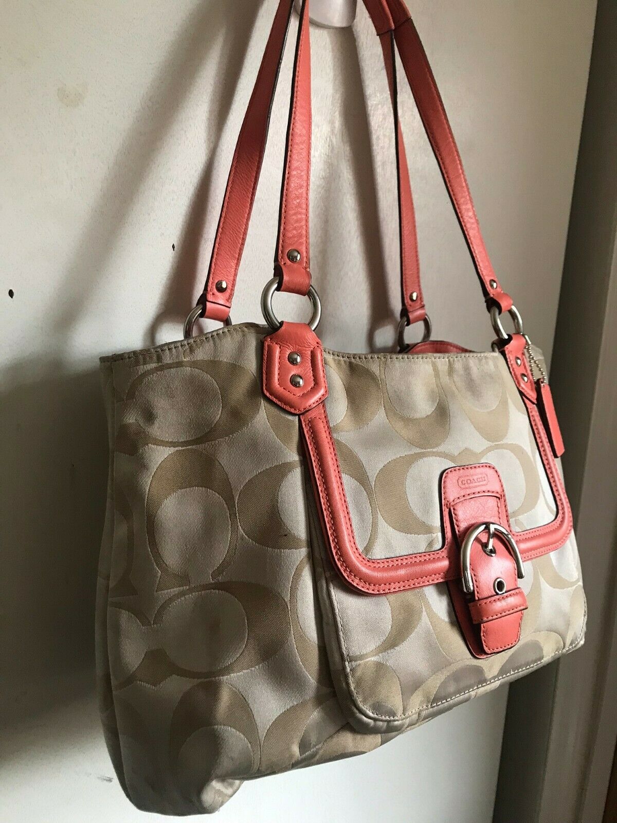 Coach Beige Interwoven Jacquard Bag