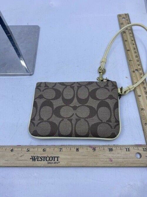 Coach Signature C Stripped Tag Brown Beige Wristlet