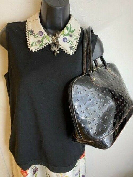 arcadia handbag made in italy black patent leather tote