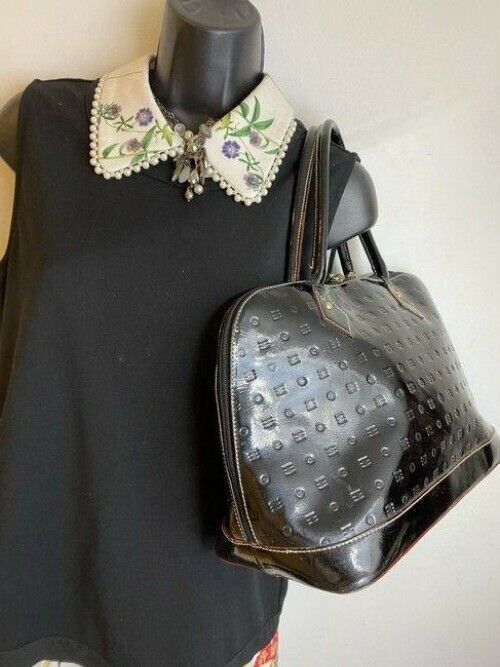arcadia handbag made in italy black patent leather tote