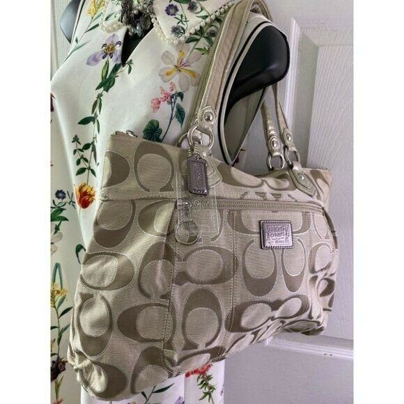 COACH Large Tan Jacquard Fabric Tote Bag