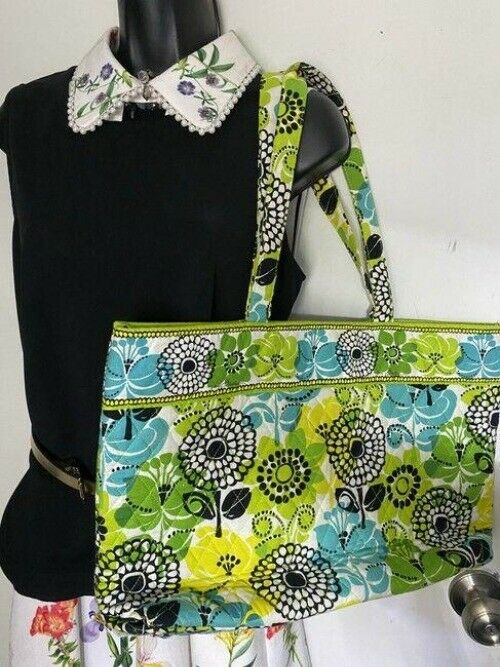 vera bradley bag quilted black green white fabric tote