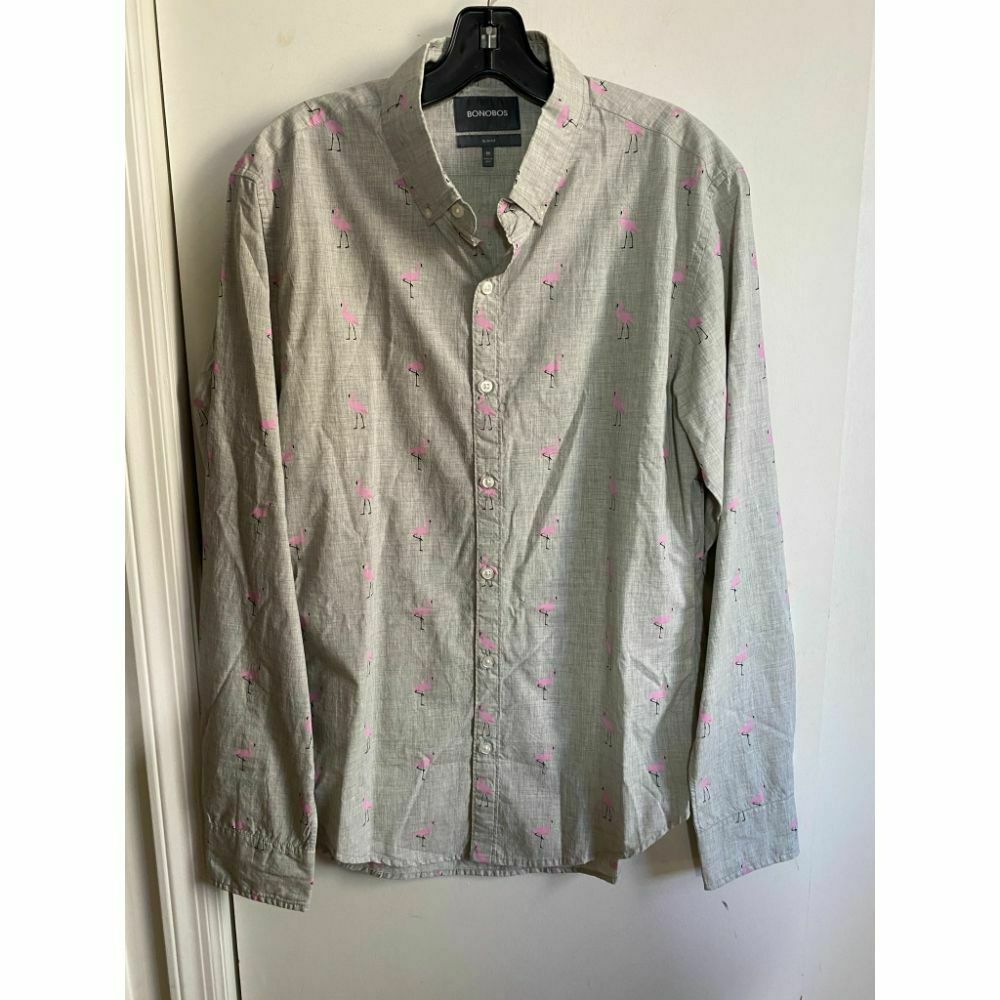 BONOBOS Gray Pink Printed Long Sleeve Button Down Shirt Size M