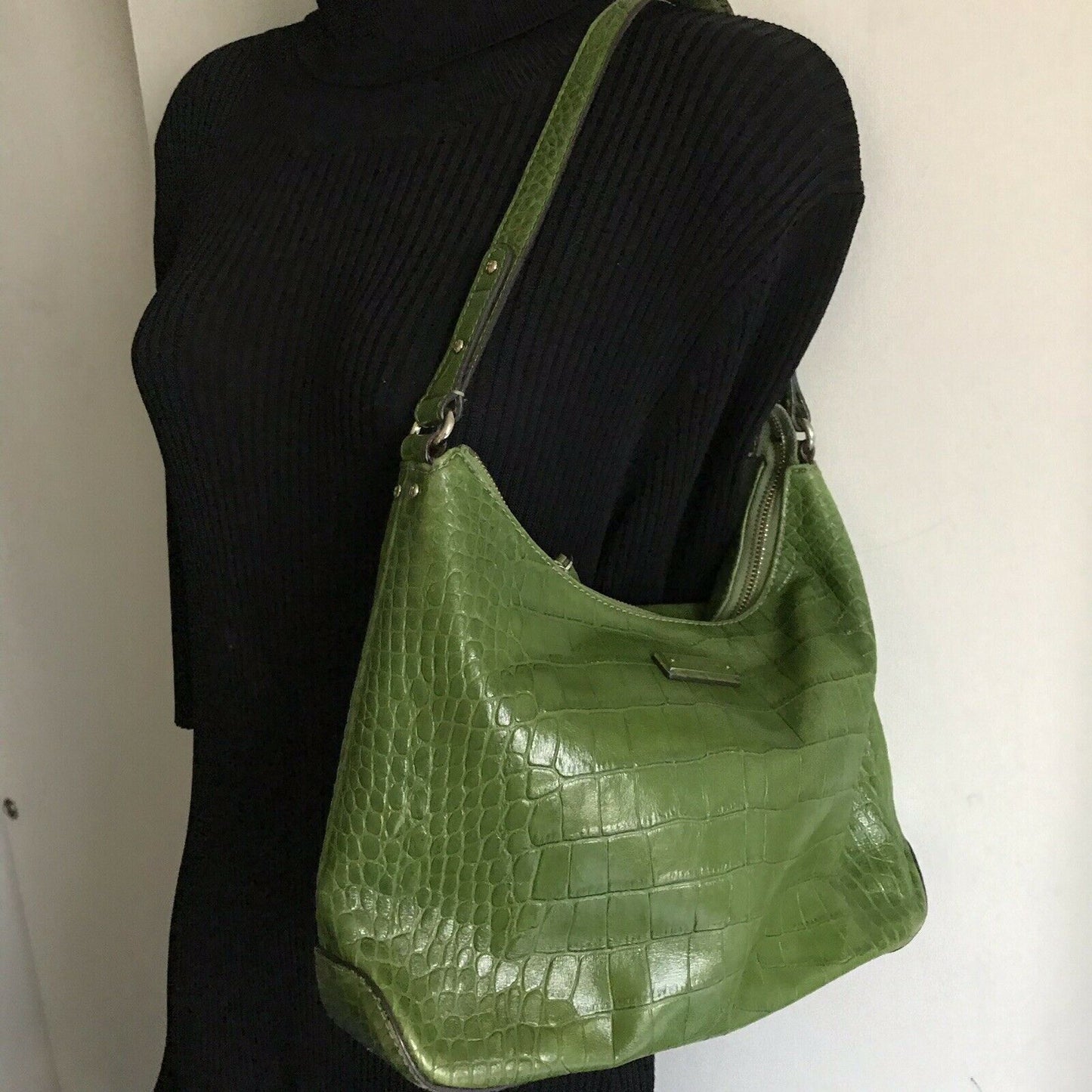 Kate Spade Green Croc Embossed  Leather Shoulder Bag