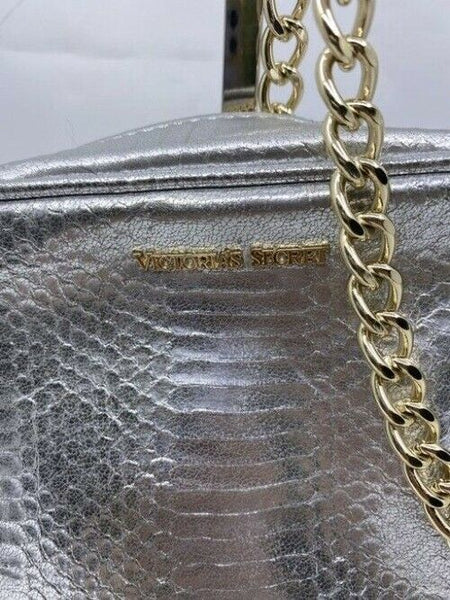 Victoria S Secret Gold Chain Silver Faux Leather Cross Body Bag