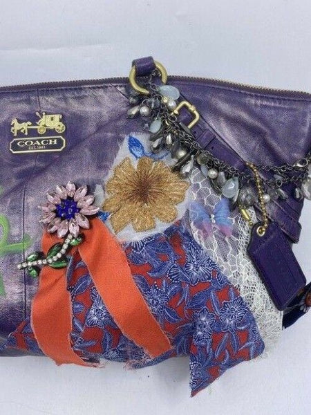 Coach w handbag customized by me w applique street art purple tote