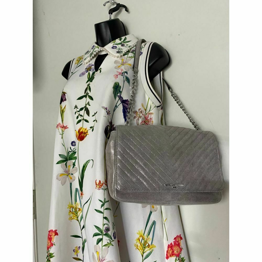 Karl Lagerfeld Gray Silver Leather Shoulder Bag