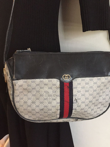 GUCCI Vintage Navy  Shoulder Bag All Over Signature