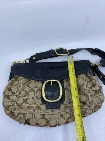 coach medium material tan black fabric shoulder bag