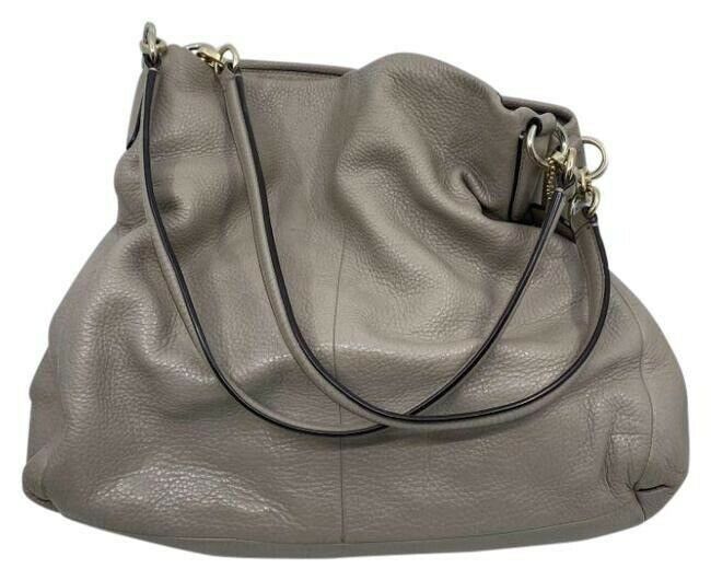 coach large eddie triple compartment beige leather shoulder bag
