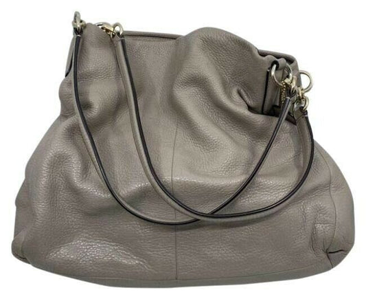 coach large eddie triple compartment beige leather shoulder bag