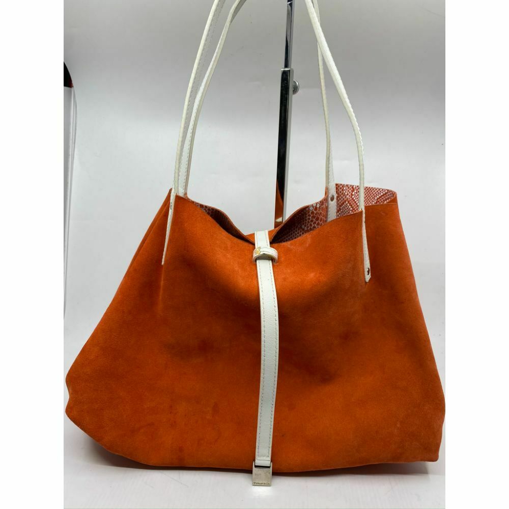 695 Tiffany and Co. Reversible Large Tote Bag Orange Suede and Snake Print Design
