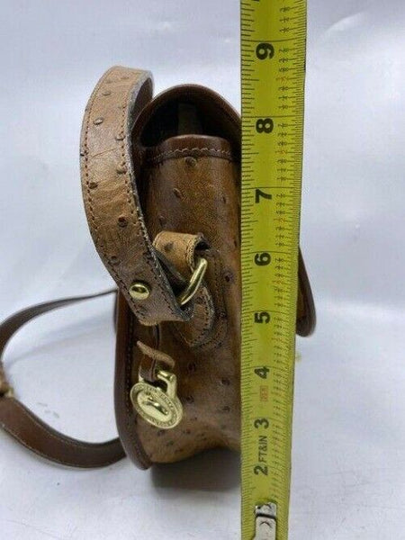 Dooney and Bourke ostritch flap brown leather cross body bag