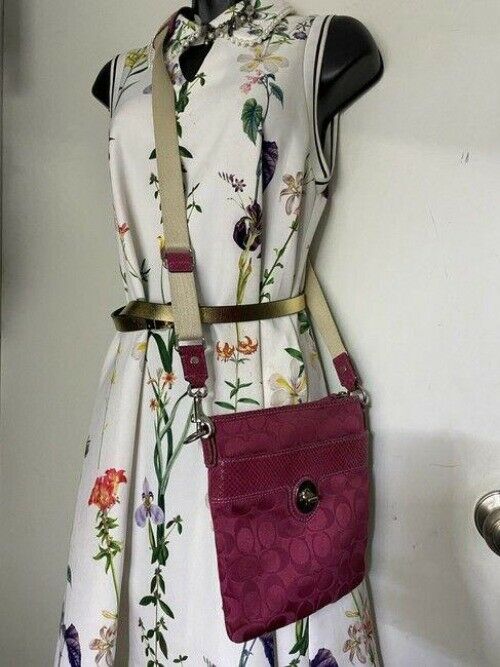 coach small purple beige fabric cross body bag