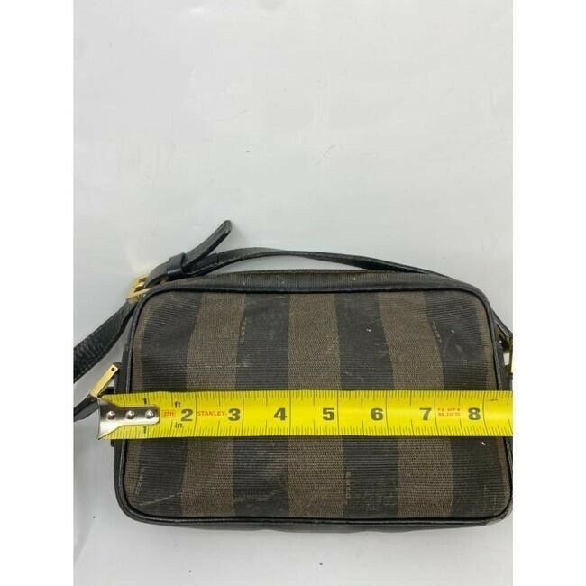 Fendi Vintage Signature Stripe Coated Canvas Brown Tan Shoulder Bag