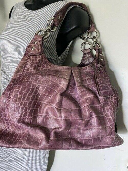 coach croc embossed eddie msrp purple shoulder bag