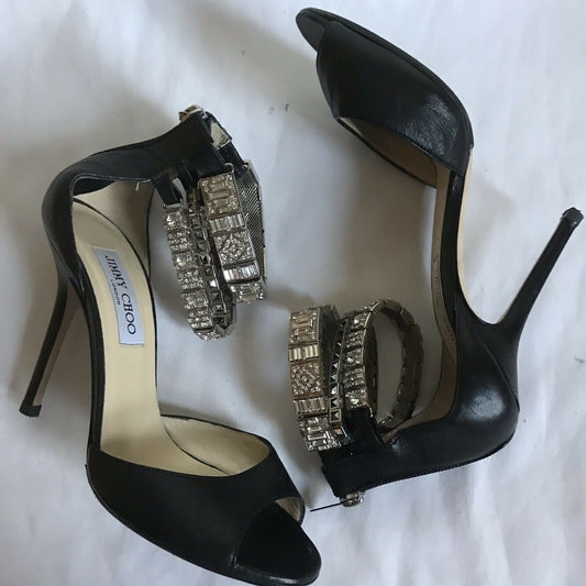 $1,200 JIMMY CHOO Triple Jewel Strap High Heels Sz 38