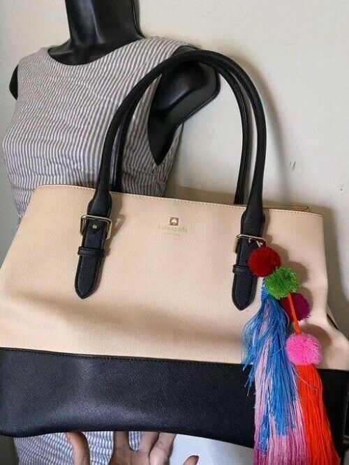 kate spade shopping xl w saffiano w detachable cream black leather tote