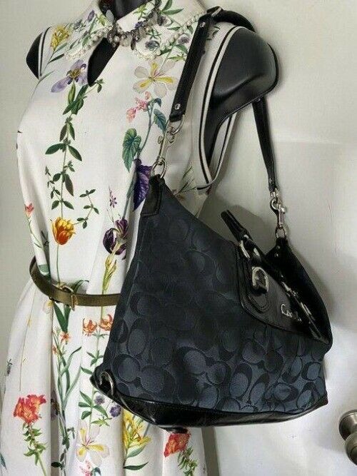 coach medium material black fabric shoulder bag