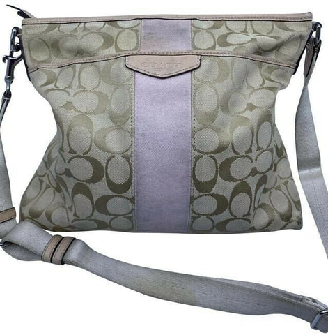 coach medium size beige tan jacquard fabric cross body bag