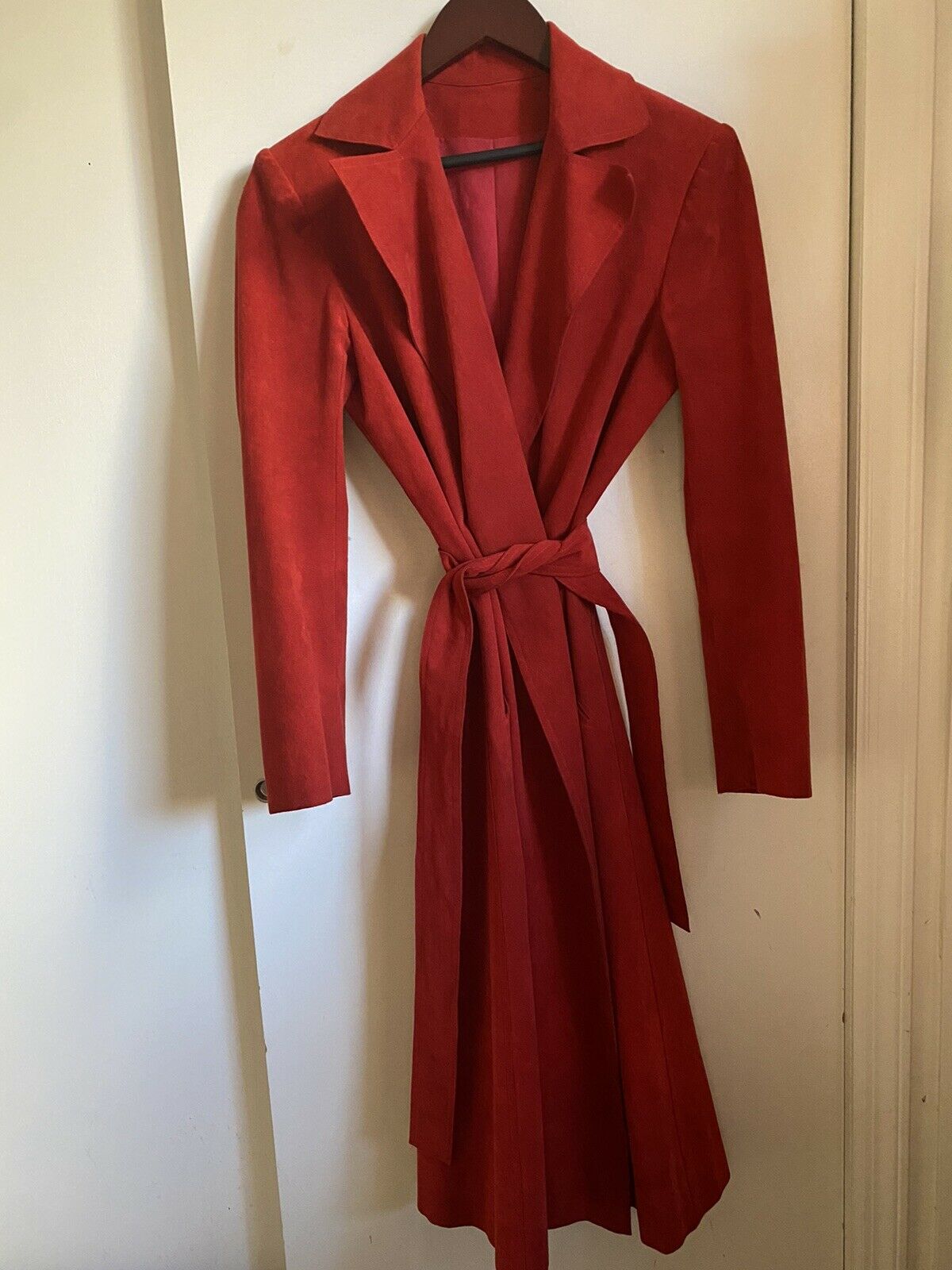 No brand Tailored Suede Red Long Coat Size Small