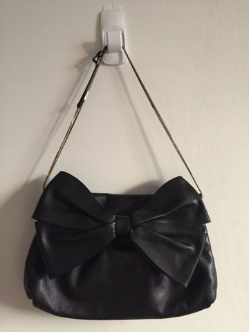 VALENTINO Black Leather Bow Shoulder Bag/ Crossbody