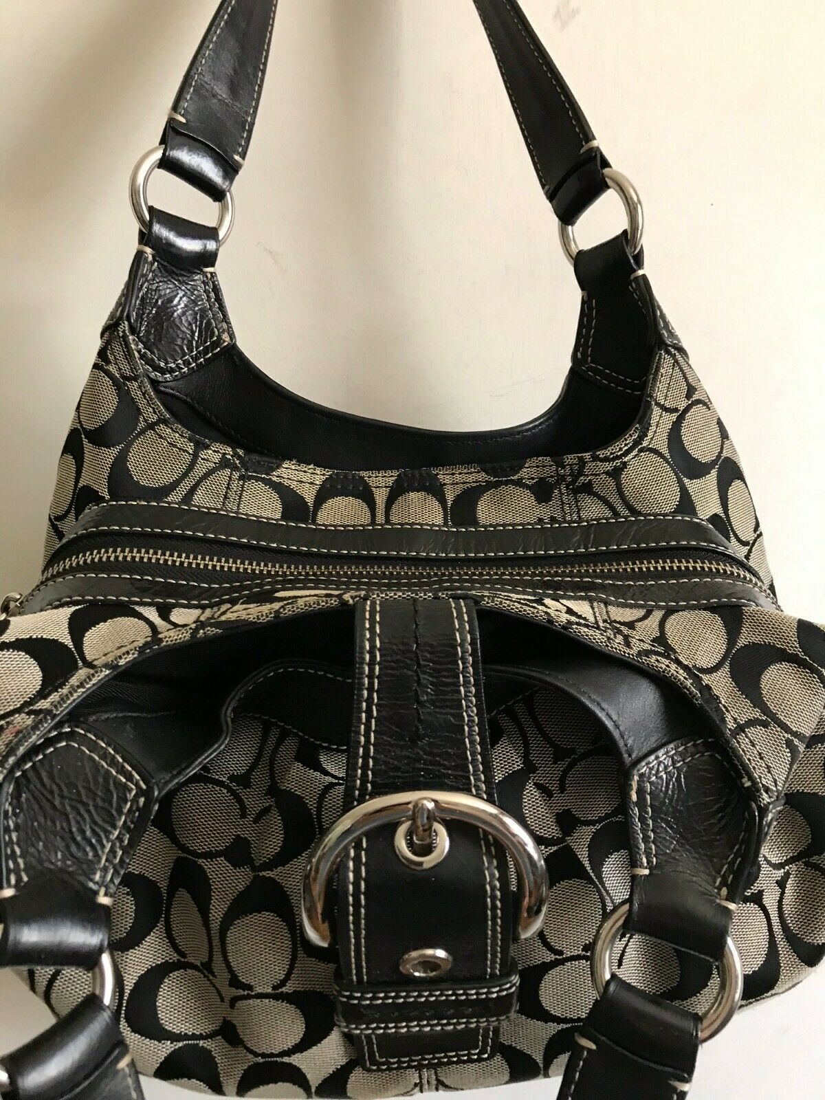 Coach Black Fabric Signature hand bag