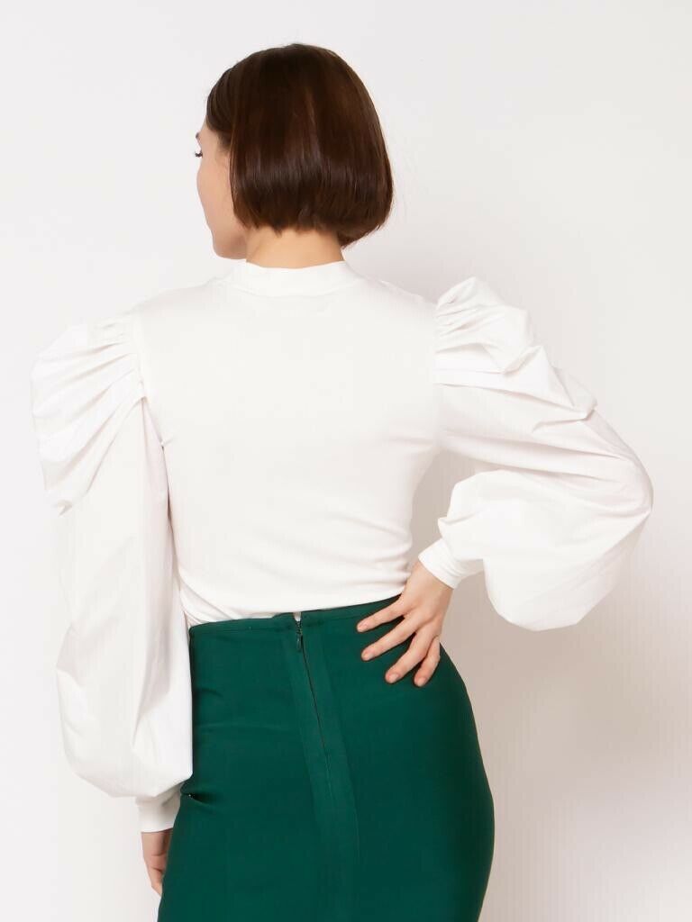 GRACIA NWT! White Ruffled LS top S/M/L