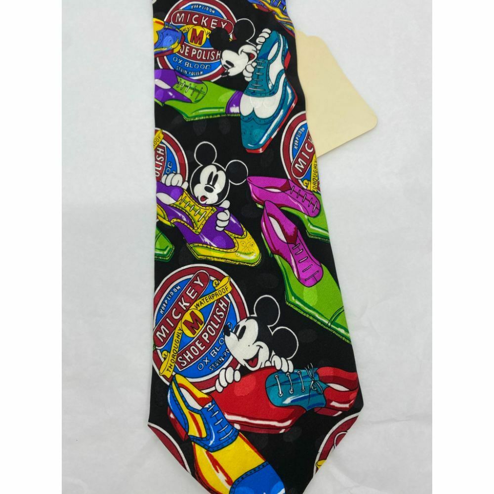 New! MICKEY MOUSE Disney Neck Tie Black Multicolor 100% Silk Handmade