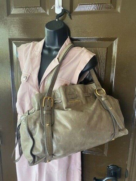 Miu Miu Tote Alluminio Vitello Peggy Bow Tan Leather Shoulder Bag